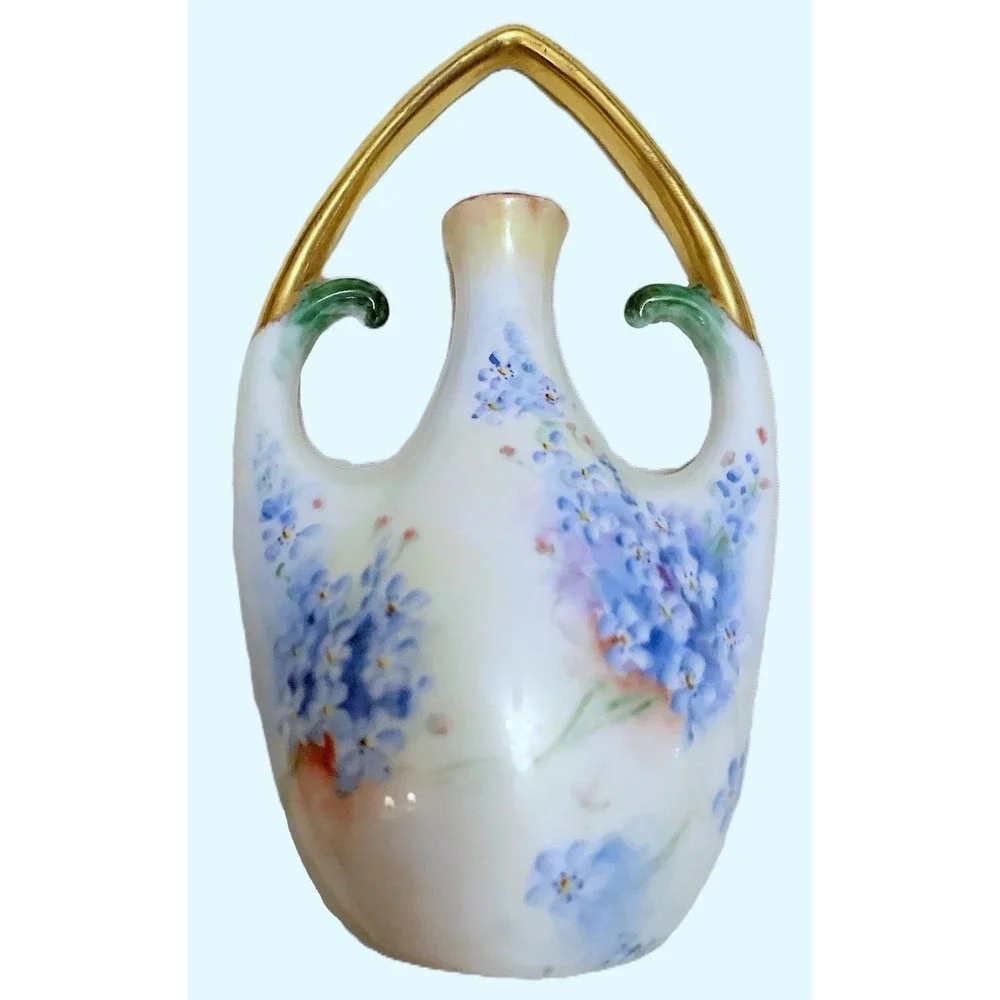 11 pcs Antique Painted China Blue Florals Vanity Trinket Instant Collection READ
